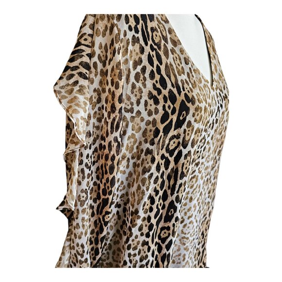 Calvin Klein Women's Leopard Print Ruffle Sleeve Blouse Size L - Picture 4 of 14
